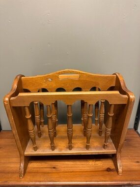 Vintage MCM Turned Spindle Solid Wood Magazine Rack